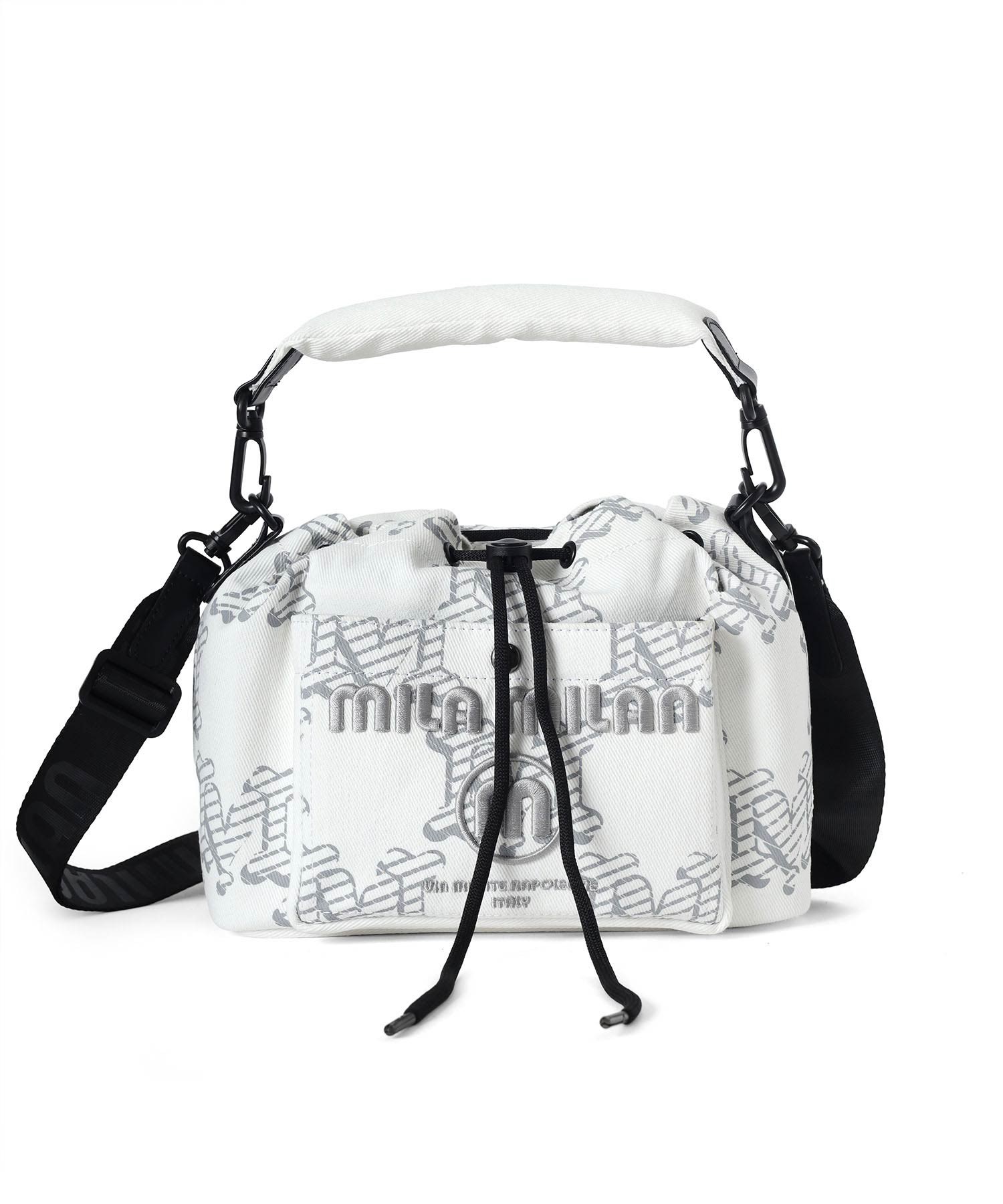 ミラ・ミラン デニーモ 巾着ショルダーバッグ(シロ)