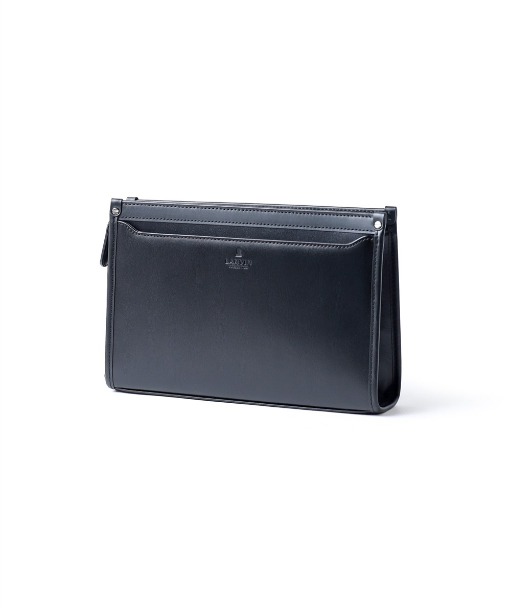 ランバン コレクション ニューフロー レザークラッチバッグ 24cm(クロ)