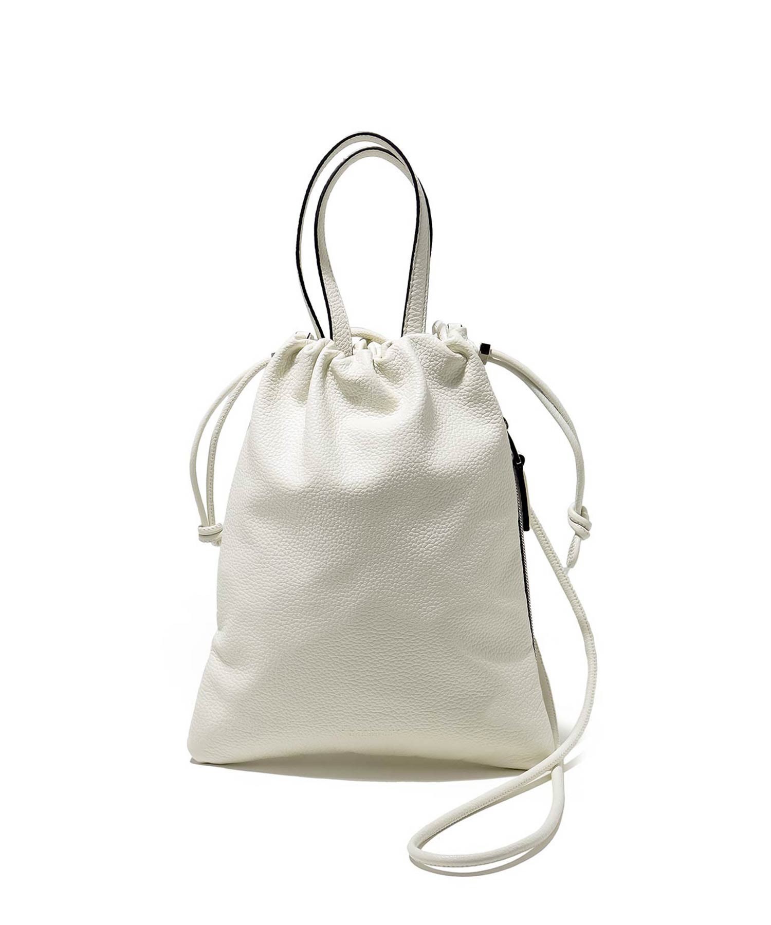 フジタカ フィノ レザー巾着ミニバッグ 2WAY(シロ)