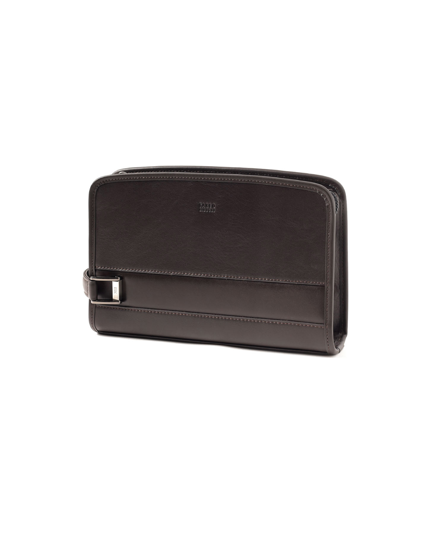 タケオキクチ ボルトン レザーメンズポーチ 24cm(チョコ)