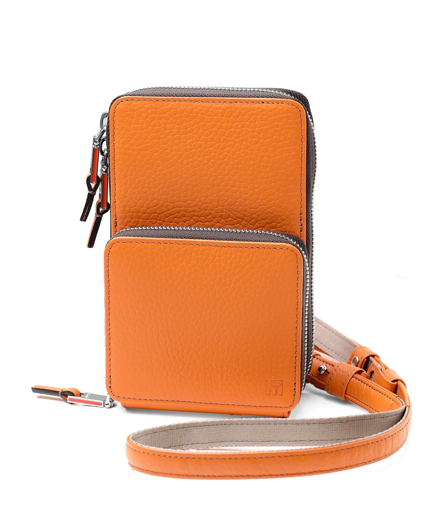 イズイット ノボ レザーミニショルダーバッグ  財布機能付き(オレンジ)