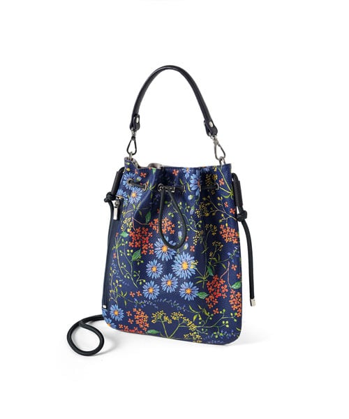 イズイット フラワーズ レザー巾着ショルダーバッグ
