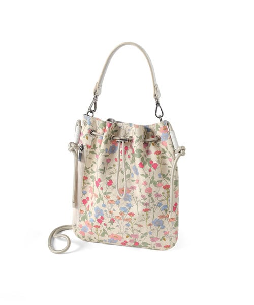 イズイット フラワーズ レザー巾着ショルダーバッグ