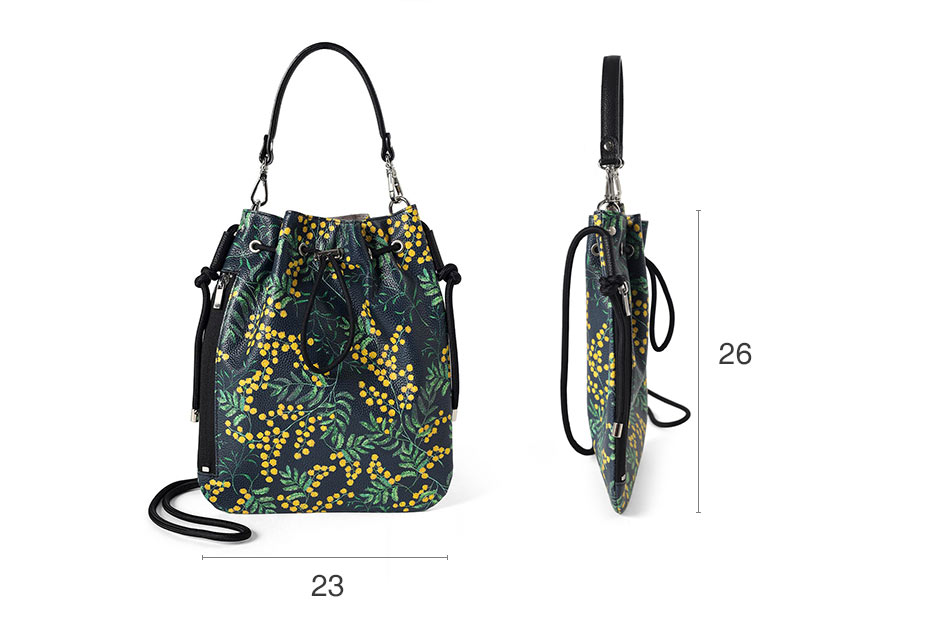 イズイット フラワーズ レザー巾着ショルダーバッグ