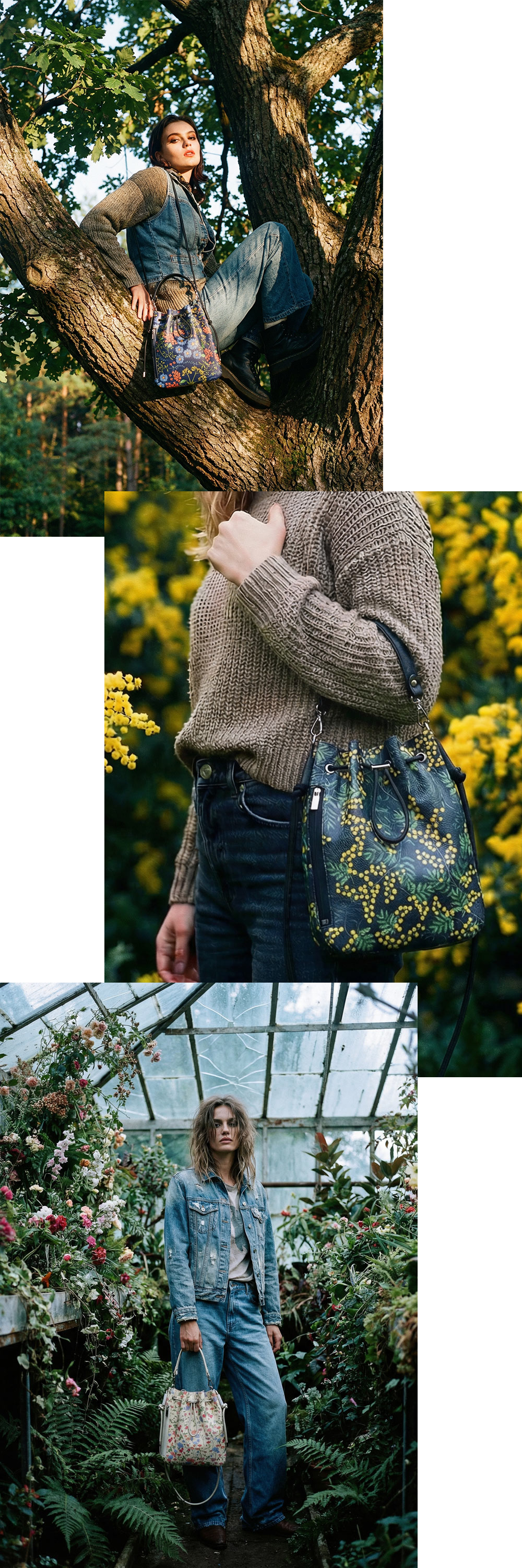 イズイット フラワーズ レザー巾着ショルダーバッグ