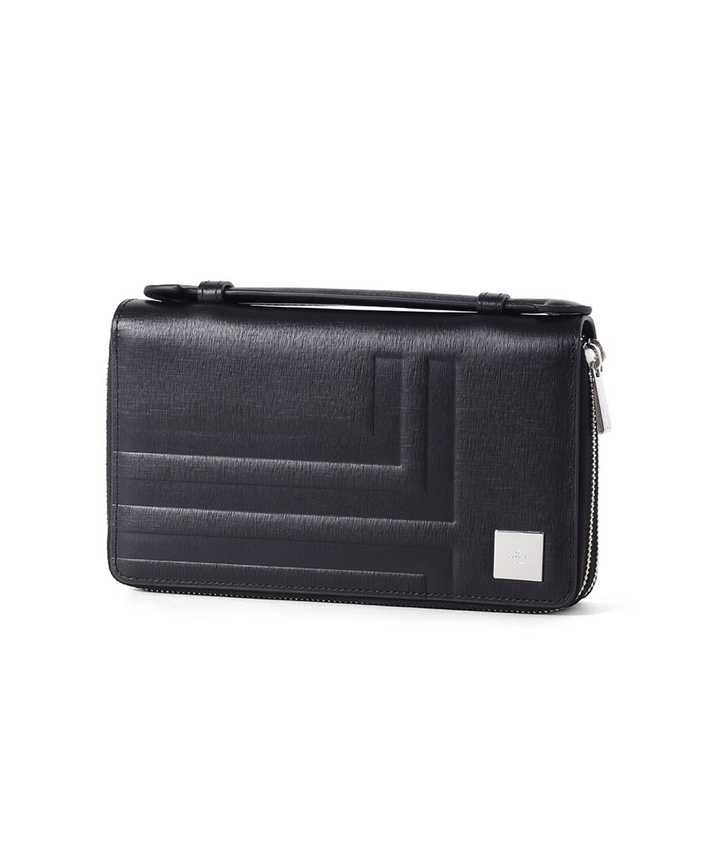 ランバン オン ブルー フィズ レザークラッチバッグ ダブルファスナー