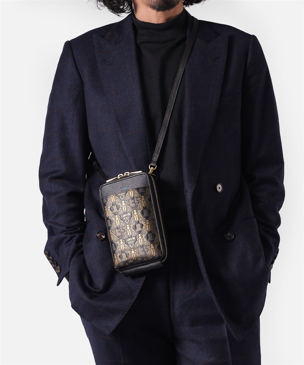 ランバン オン ブルー アールデコ レザースマートポーチ