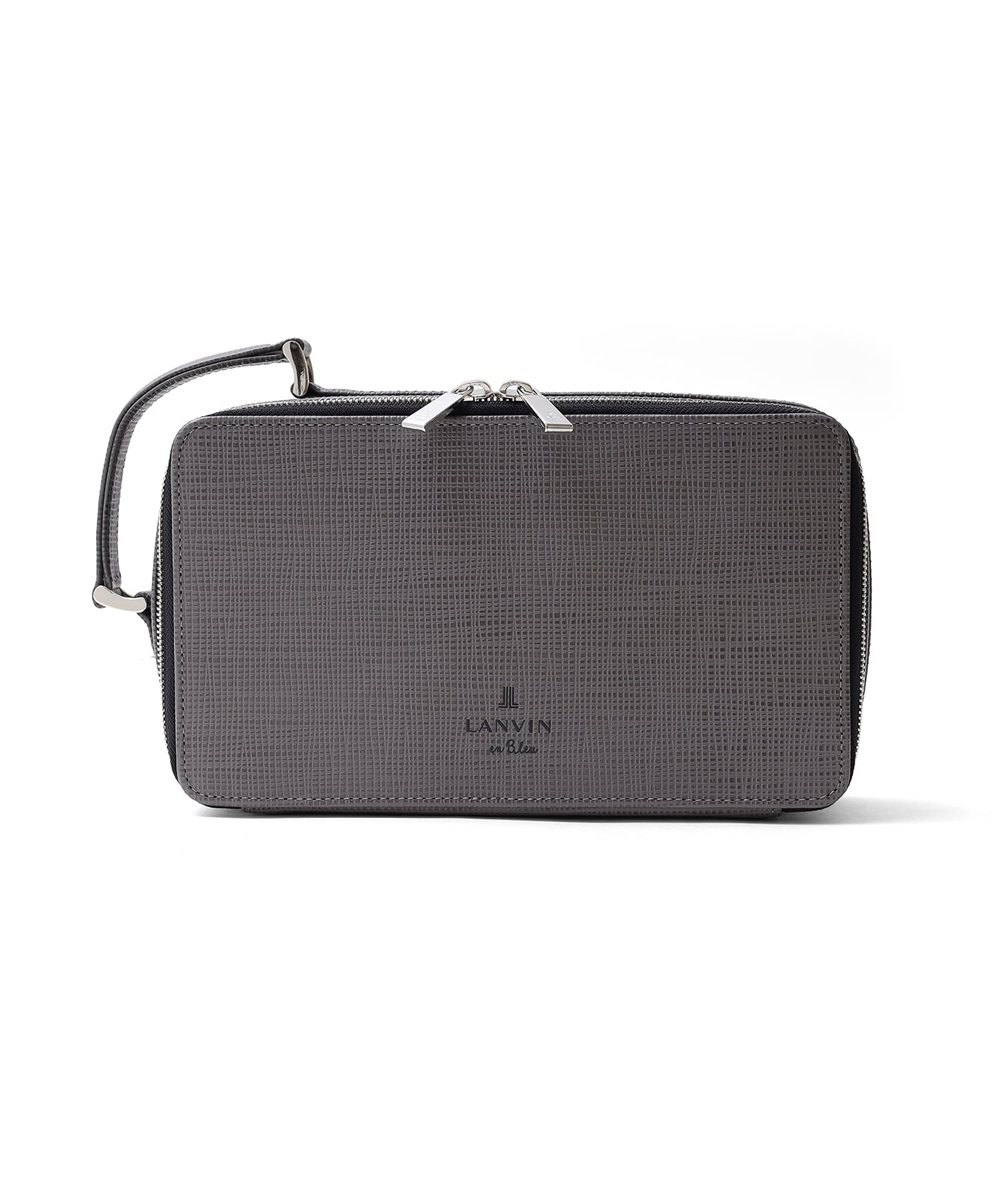 ランバン オン ブルー ゼブダ レザーポーチ ダブルファスナー