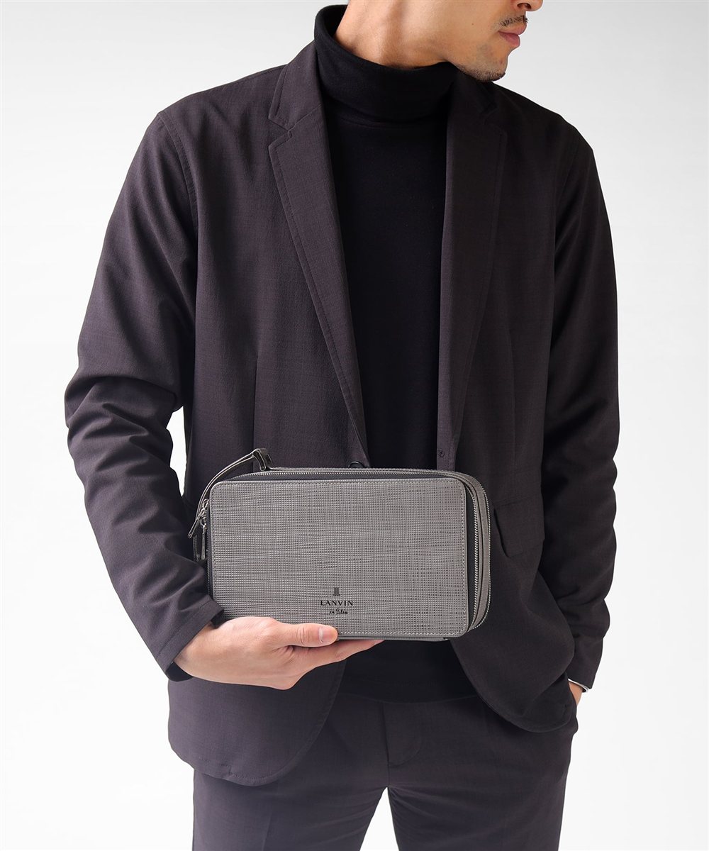 ランバン オン ブルー ゼブダ レザーポーチ ダブルファスナー