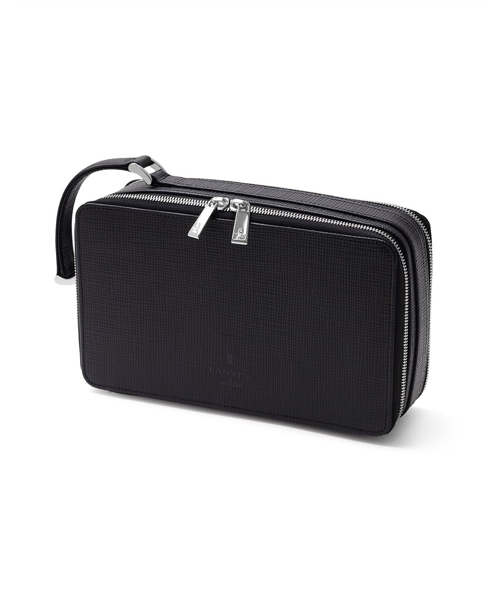 ランバン オン ブルー ゼブダ レザーポーチ ダブルファスナー