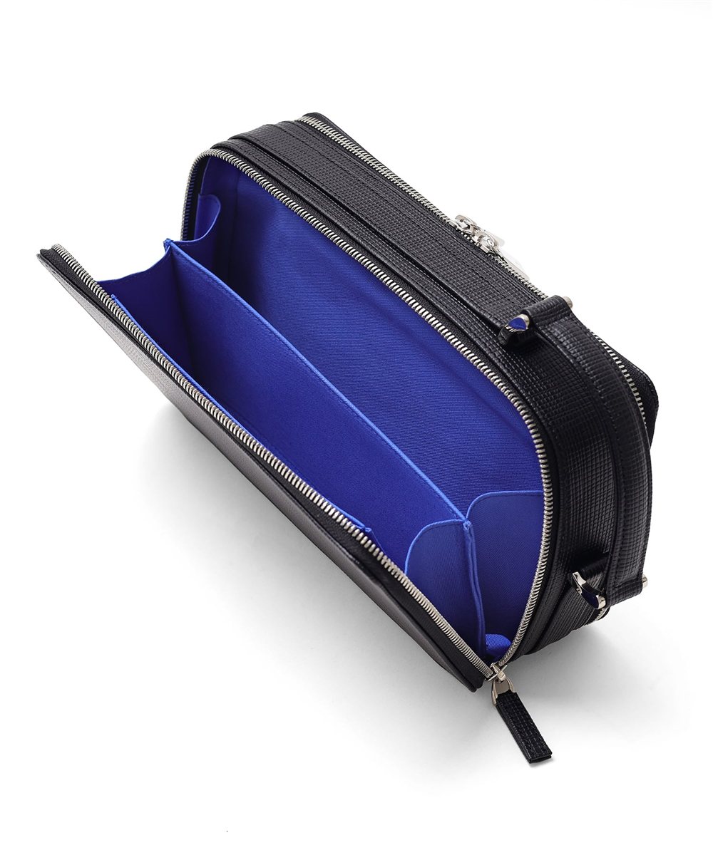 ランバン オン ブルー ゼブダ レザーポーチ ダブルファスナー