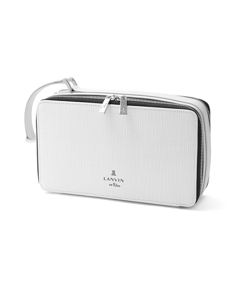 ランバン オン ブルー ゼブダ レザーポーチ ダブルファスナー