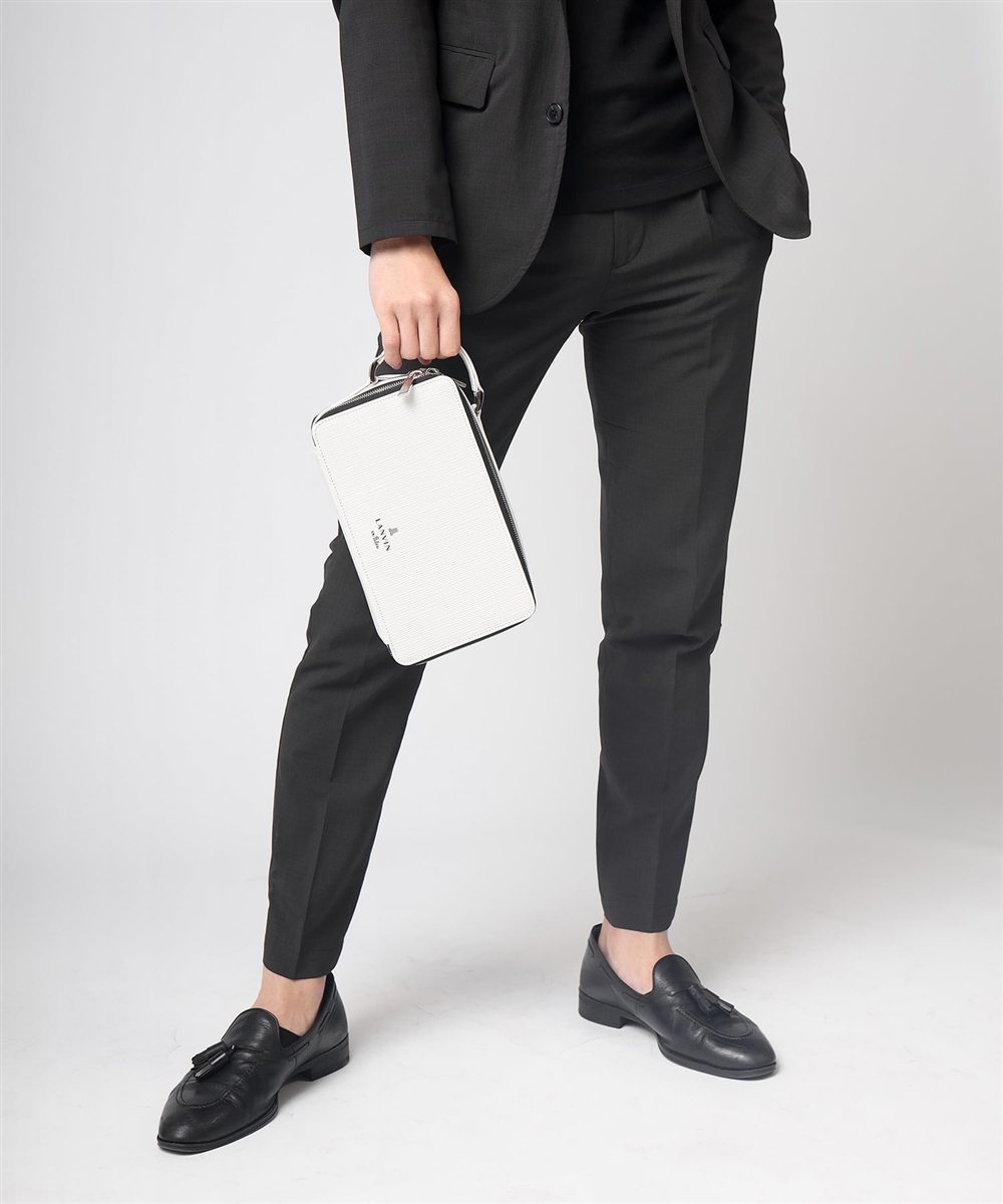 ランバン オン ブルー ゼブダ レザーポーチ ダブルファスナー