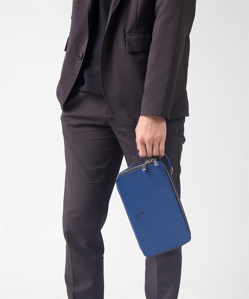 ランバン オン ブルー ゼブダ レザーポーチ ダブルファスナー