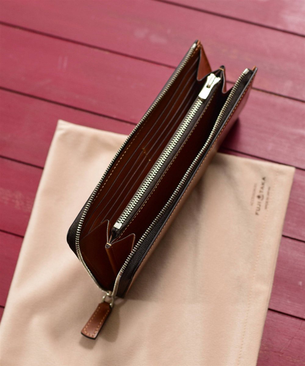 フジタカ デュプイ ボックスカーフ ボックス 長財布 L字ファスナー カード段12