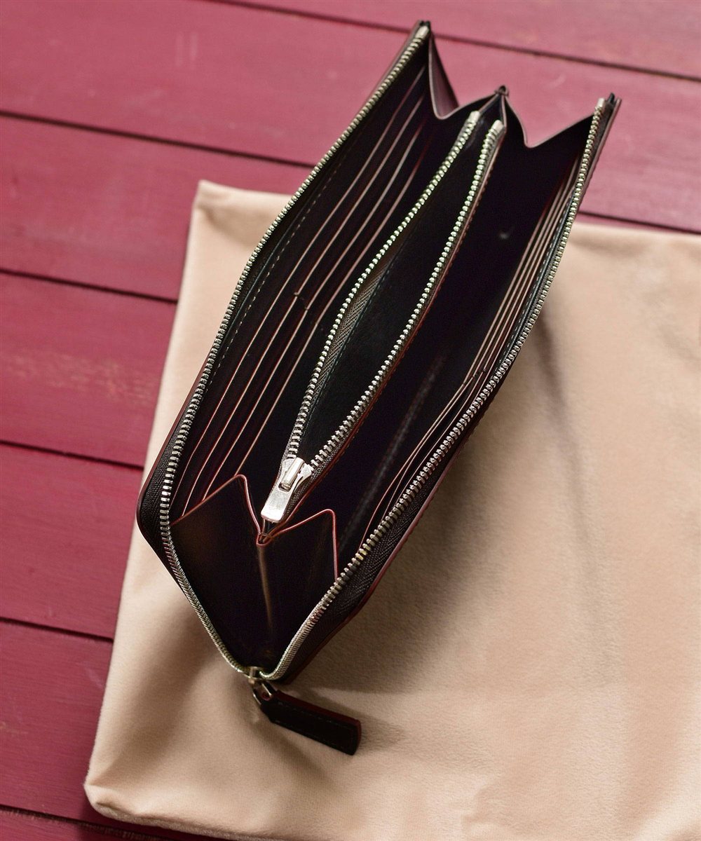 フジタカ デュプイ ボックスカーフ ボックス 長財布 L字ファスナー カード段12