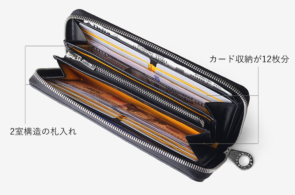 カステルバジャック ヴェルサ ラウンドファスナー長財布 カード段12