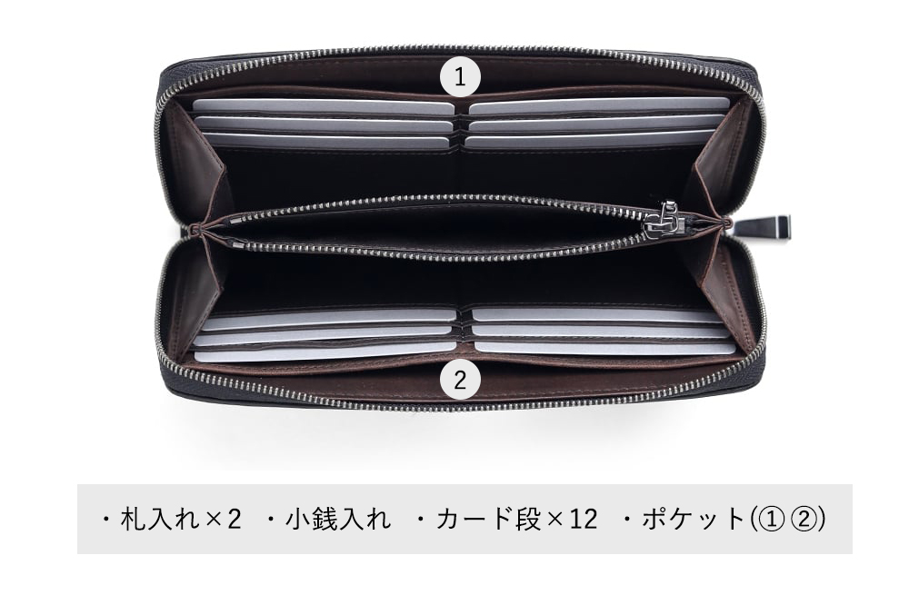 タケオキクチ ヘリテージ ラウンドファスナー長財布 カード段12