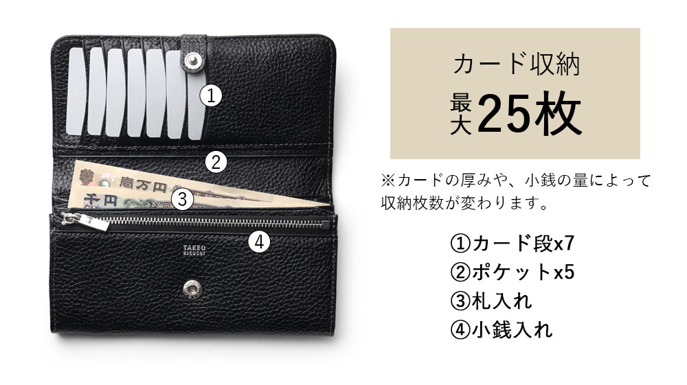 タケオキクチ パック かぶせ長財布（カード段7）